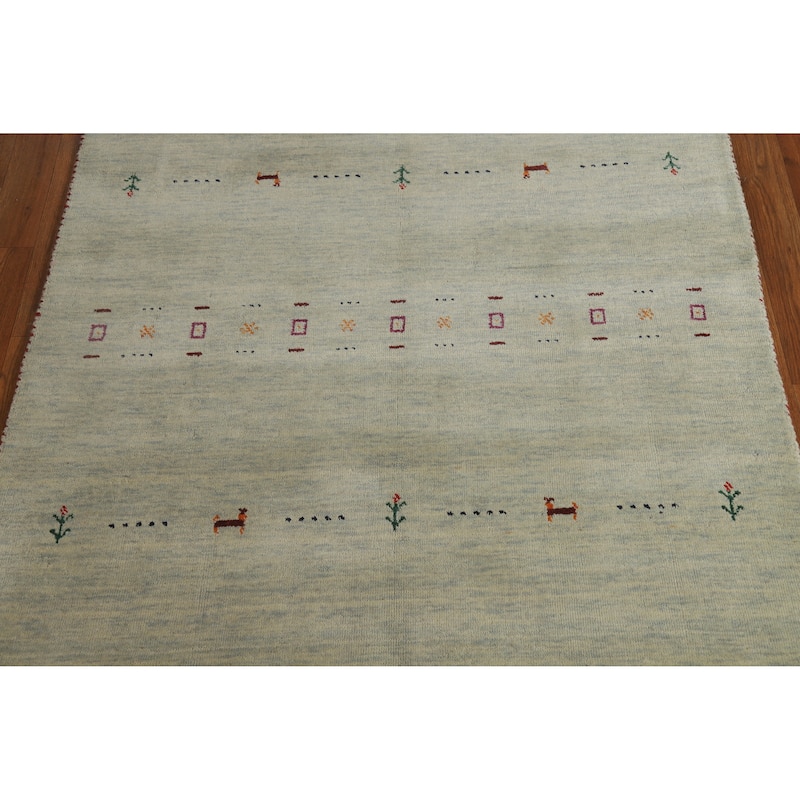 Hand Knotted Oriental 100% Wool Carpet Tribal Animal Pictorial Green Gabbeh Area Rug - 5' 10'' X 3' 11''