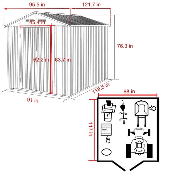 dimension image slide 2 of 8, VEIKOUS Outdoor Metal Storage Shed with Lockable Door and Air Vents for Garden