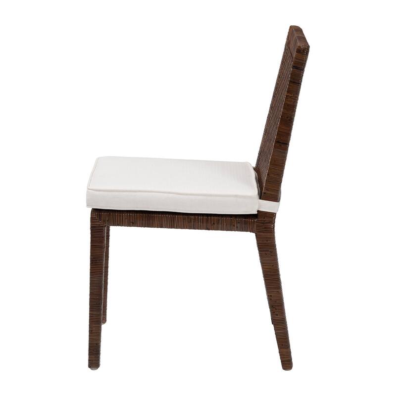 Sofia Rattan Dining Chair with Cushion - Handwoven Wicker Side Chair with Mahogany Wood Frame, Coastal Boho Style Indoor Seating