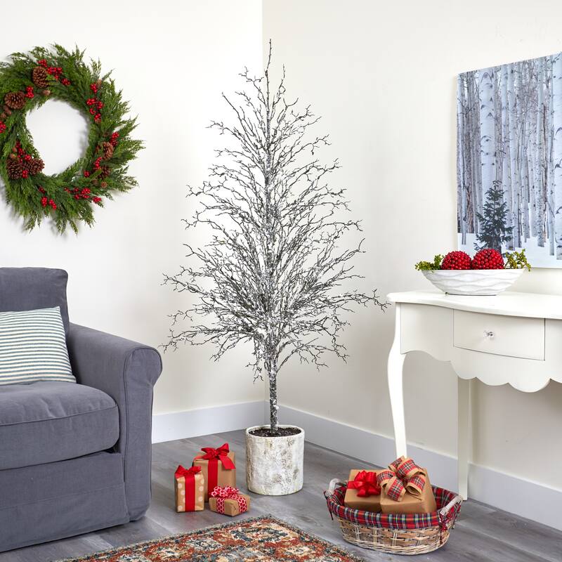 Frosted Twig Artificial Potted Christmas Tree - 6' - Unlit - 6 Foot