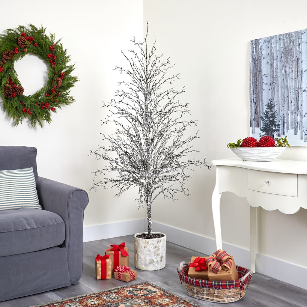 Frosted Twig Artificial Potted Christmas Tree - 6' - Unlit - 6 Foot