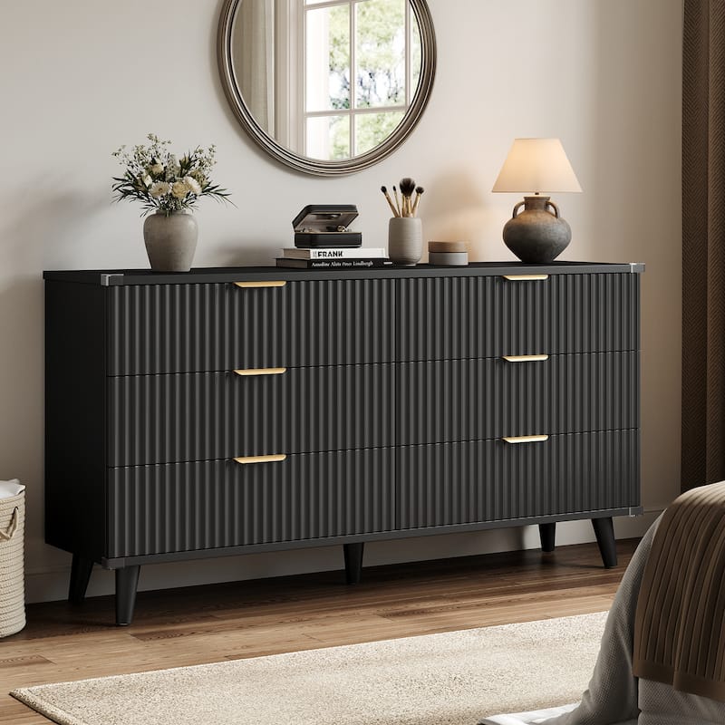 6 Drawer Dresser for Bedroom, 53" Wide Boho Fluted Dresser