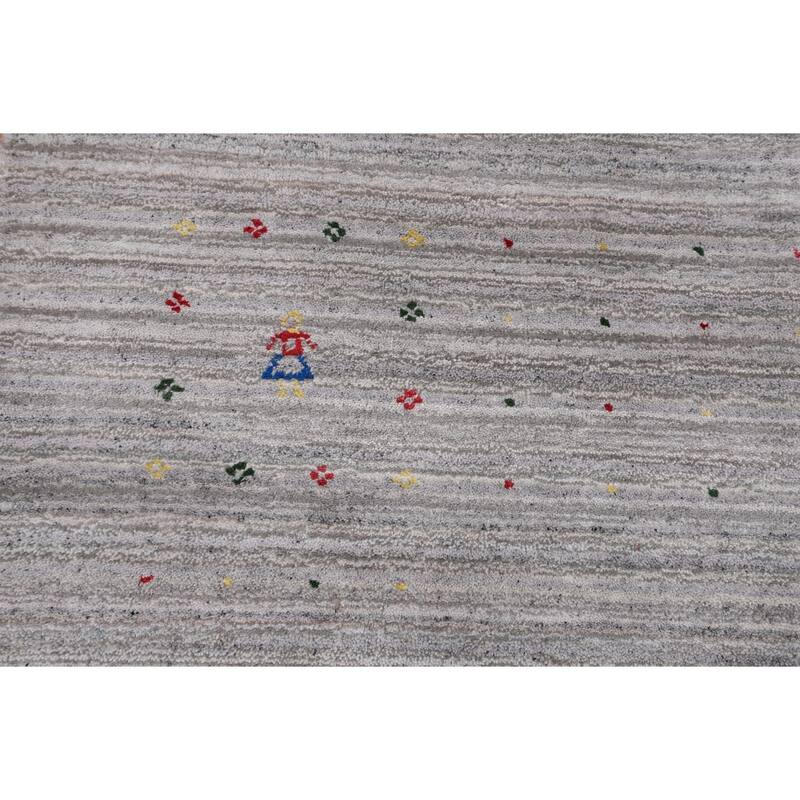 Striped Gabbeh Oriental Square Rug Hand-Knotted Wool Carpet - 8'1" x 7'11"