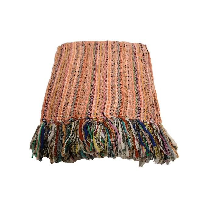 Home&Manor Handcrafted Wool & Cotton Throw Blanket Sunburst Peach