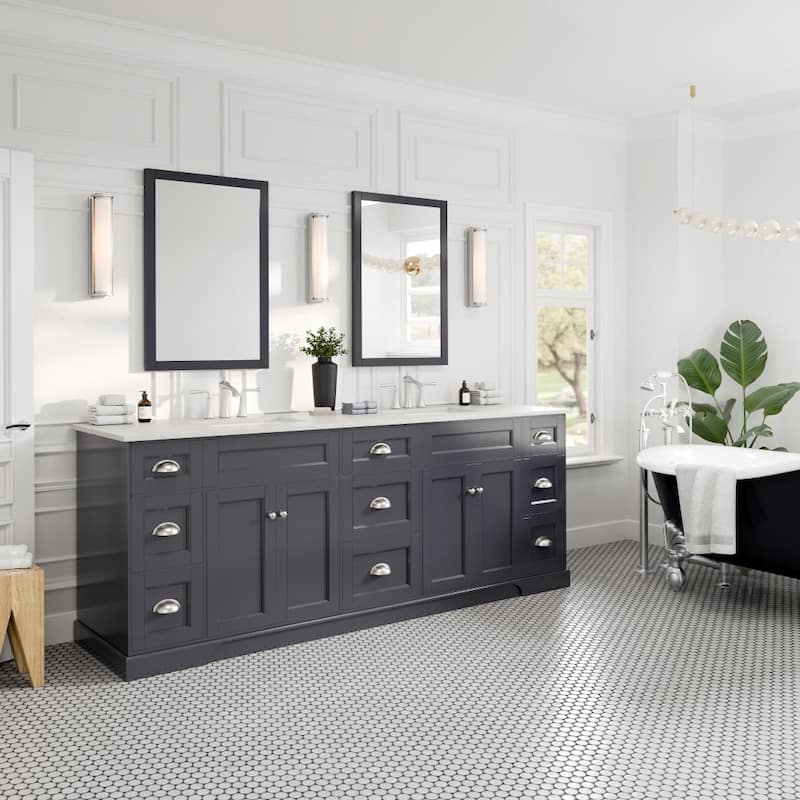 Epic 96 in. DS Bath Vanity with Carrara Quartz Top & Undermount Sinks