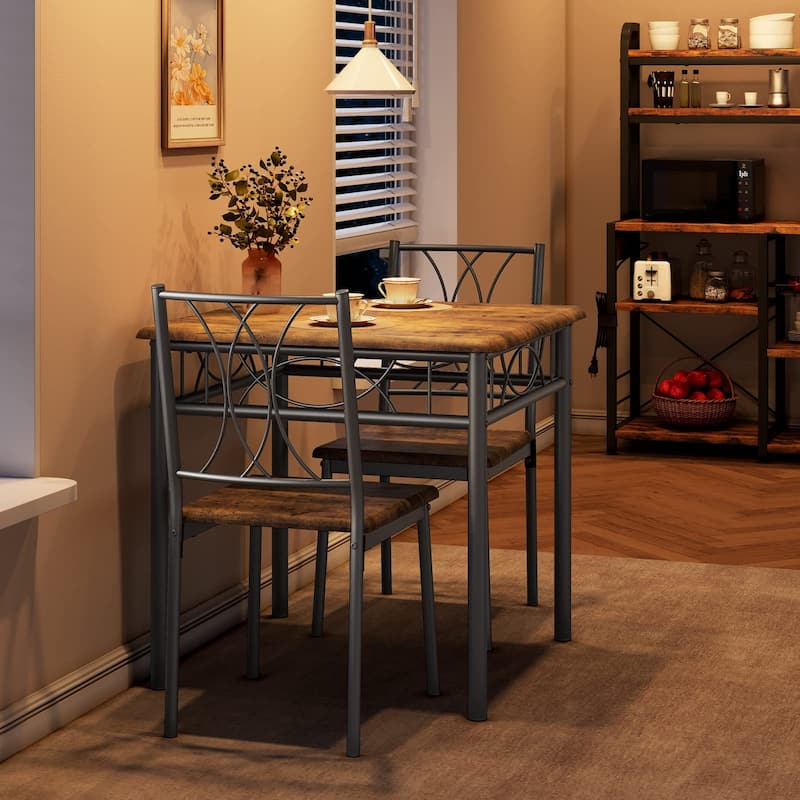 Dining Table Set for 2, Kitchen Table and Chairs, Square Dining Room Table Set , 3 Piece Dining Table Set , Rustic Brown