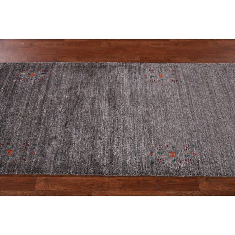 Hand Knotted Oriental 100% Wool Carpet Tribal Tribal Greys & Charcoal Gabbeh Runner Rug - 9' 9'' X 3' 2''