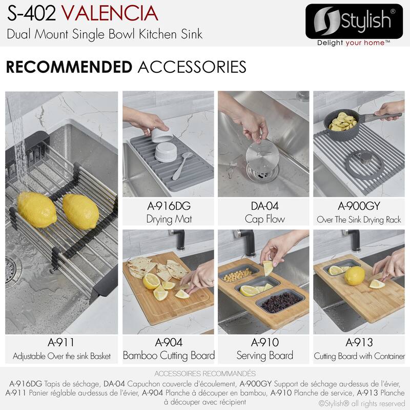 STYLISH Dual-Mount 31" Single-Bowl Stainless Steel Kitchen Sink with Strainer - 31" x 18" x 9"