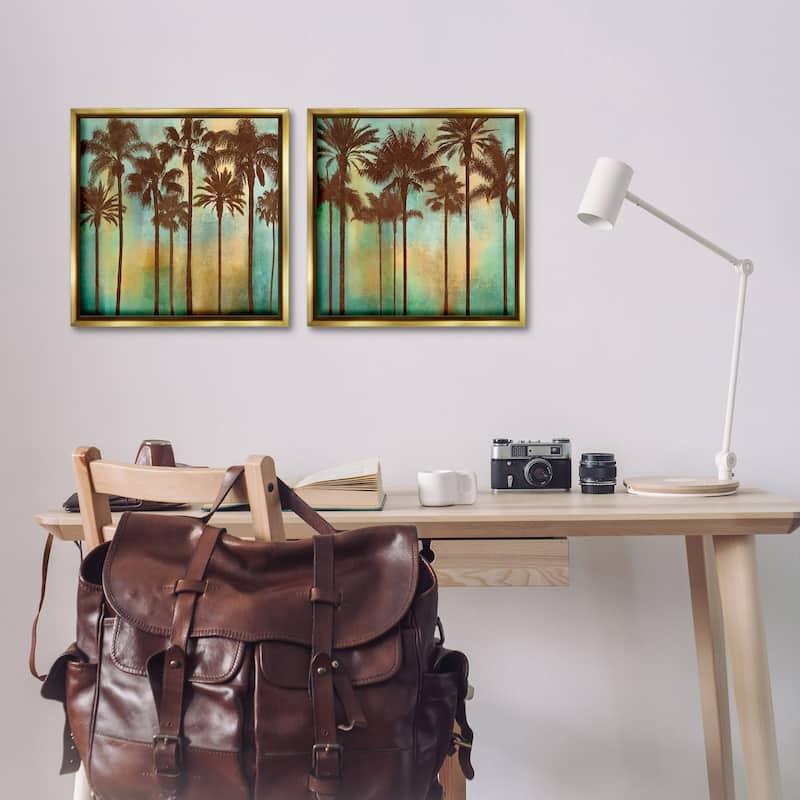 Stupell Palms on Blue & Orange Framed Floater Canvas Wall Art Design By John Seba (Set of 2)