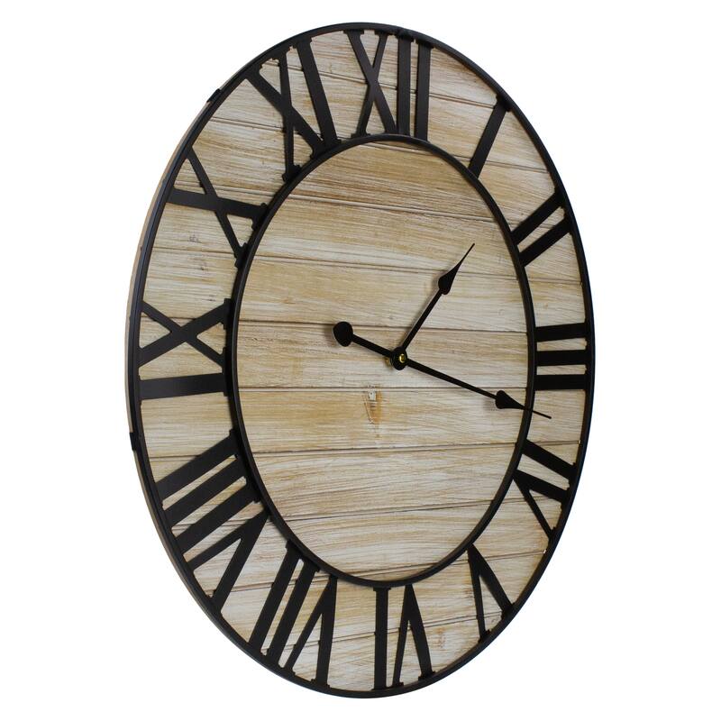 24" Metal Framed Roman Numeral Battery Operated Round Wall Clock