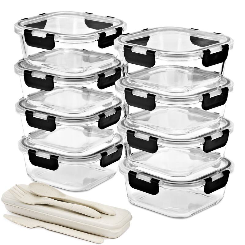 Sorbus Glass Meal Prep Containers with Airtight Lids - Square, 16 Pieces - 6.5 x 6.5 x 2.5 in