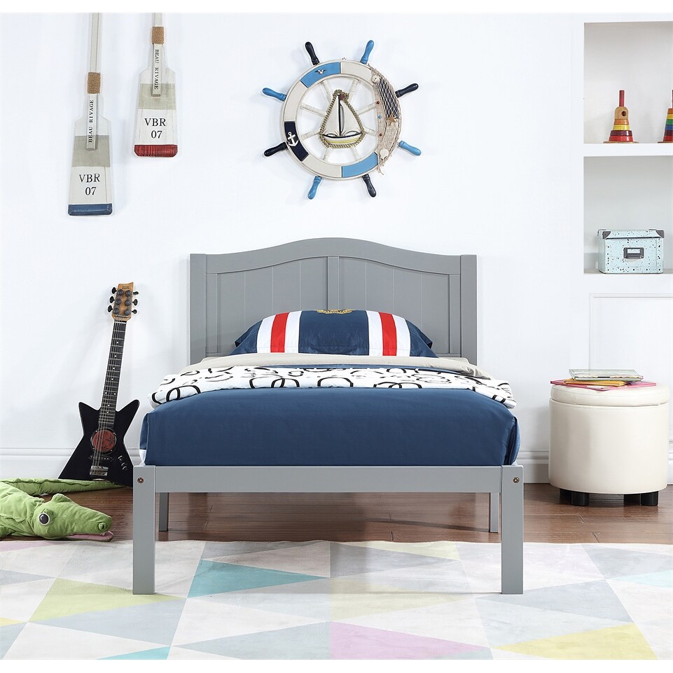 Twin Size Bed Wood Platform Bed Frame with Headboard For Kids