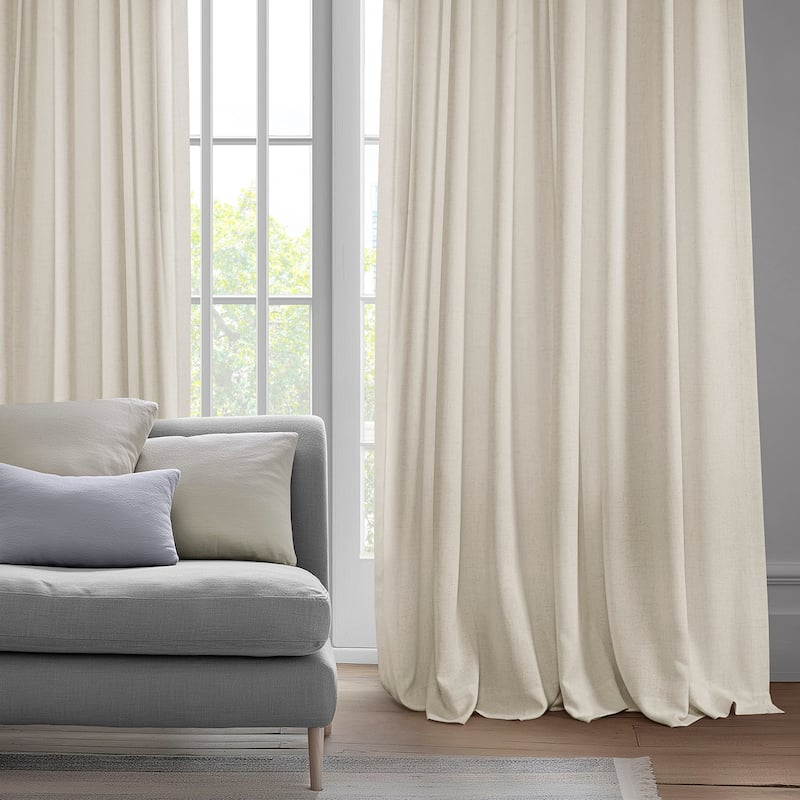 Exclusive Fabrics Farm Town Textured Faux Linen Semi Sheer Curtains (2 Panel) Window Curtains