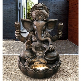 35" Ganesha Sculptural Fountain With Warm White LEDs