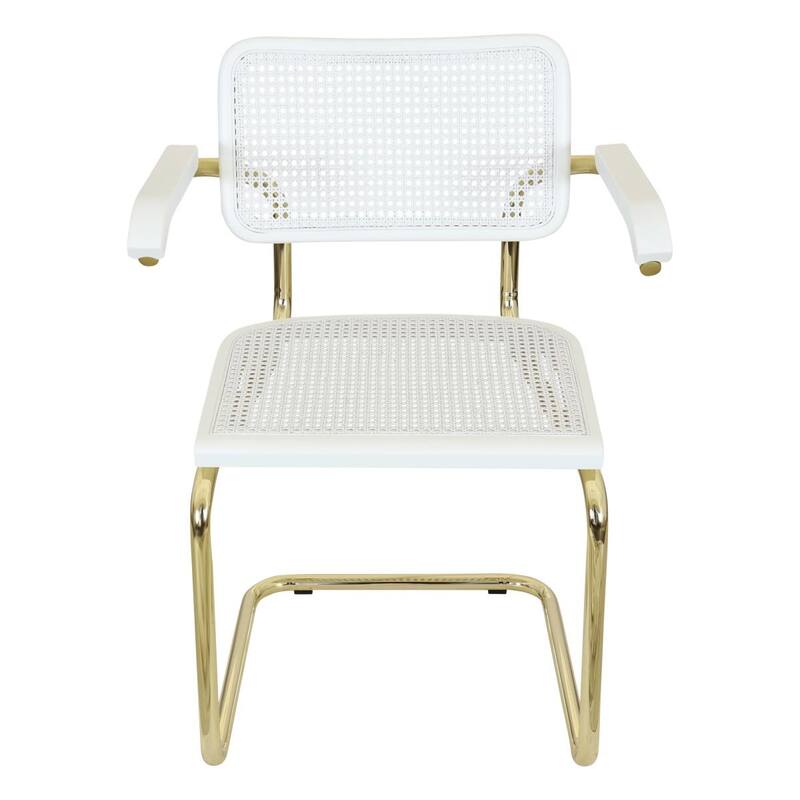 Breuer Chair Company Marcel Breuer Cesca Cane Cantilever Armchair Arm Chair w/ Brass Steel Frame (Various Wood & Cane Colors)