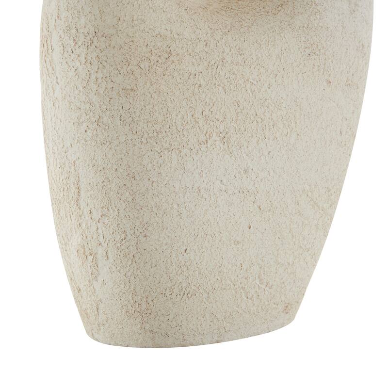 Cream Paper Mache Curved Cutout Abstract Decorative Vase with Brown Distressed Texturing
