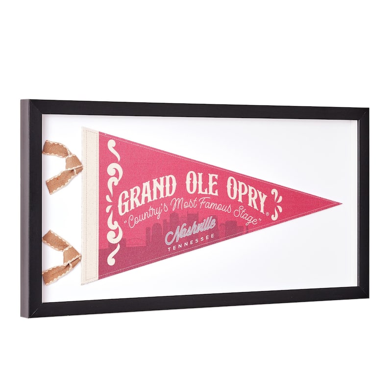 American Art Decor Grand Ole Opry Printed Linen Pennant in Shadowbox Frame - 20" x 10" - 20" x 10"