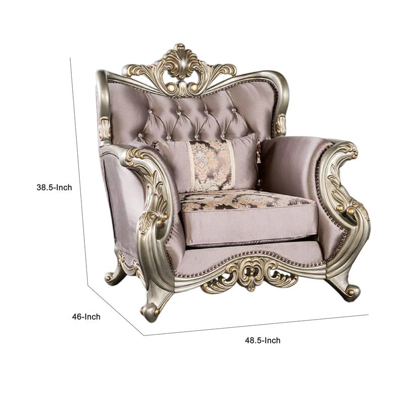 Aboi Armchair, 1 Accent Pillow, Purple Velvet, Carved Details