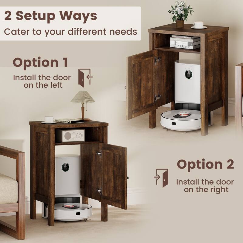 Gymax Robot Vacuum Stand Cabinet w/ Door & Open Shelf for Home Office