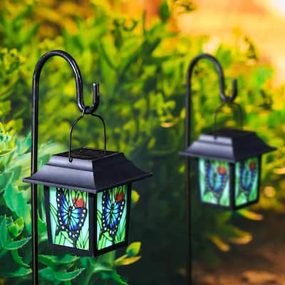 Glitzhome Set of 2 30"H Solar Lighted LED Post Light Garden Lamp - Black