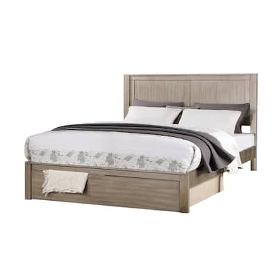 Wooden Bed with 1 Storage Drawer in Light Tan