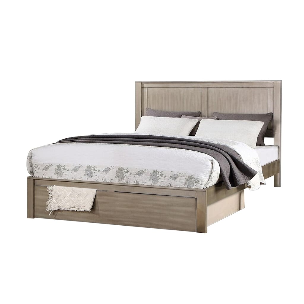 Wooden Bed with 1 Storage Drawer in Light Tan