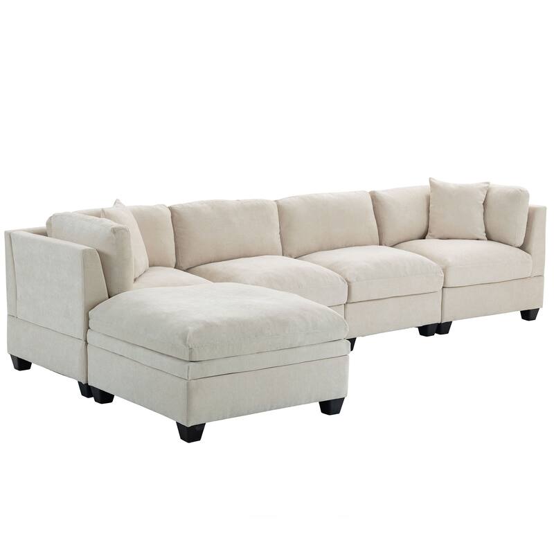 Modular L-Shaped Sectional Sofa with Removable Storage Ottoman, Upholstered Sofa Couch with 2 Hidden Cup Holders for Living Room