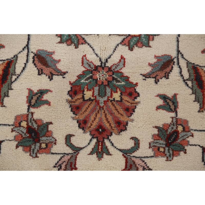 Ivory Floral Kashan Oriental Area Rug Hand-Knotted Wool Carpet - 7'10"x 10'1"