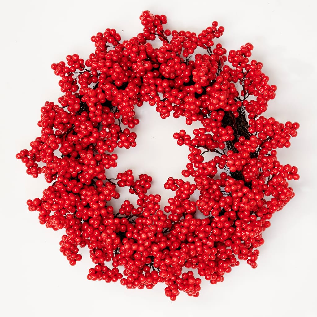 16" Red Berry Wreath on Natural Twig Base - Multicolor