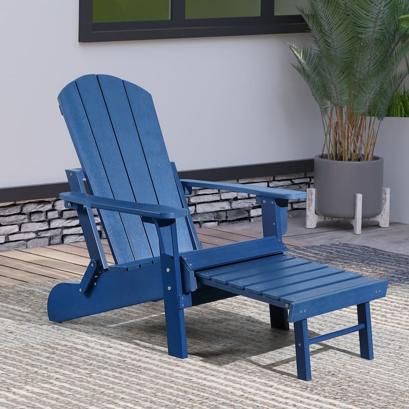 Seaton Folding Poly Adirondack Chair with Pull-out Ottoman - Blue