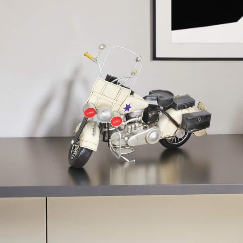 HomeRoots 10" Cream Metal Hand Painted Early 1900's Police Motorcycle Model Model Motorcycle - 16.5' X '9.5' X '5.5 - 16.5' X '9.5' X '5.5