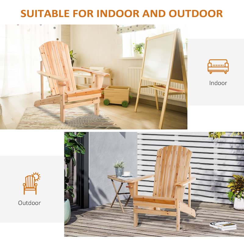 Outsunny Oversized Fir Wood Adirondack Chair with Cup Holder