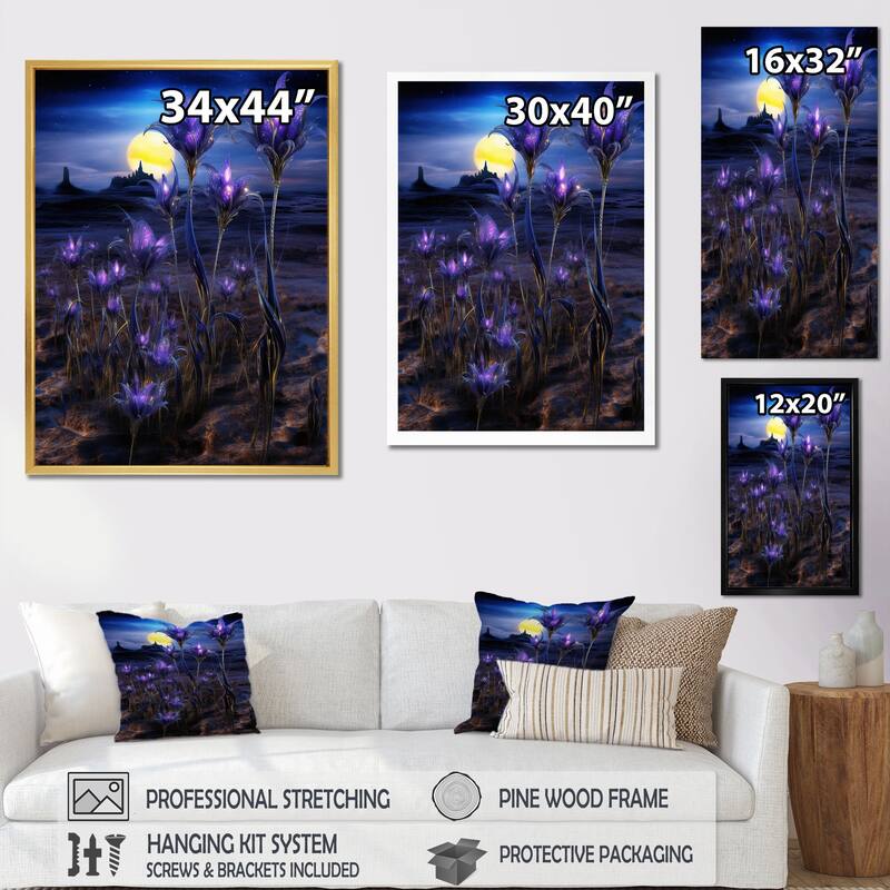 Designart "Blossoming Bluebonnet Flowers In Alien Universe" Blue Bonnets Framed Canvas Prints