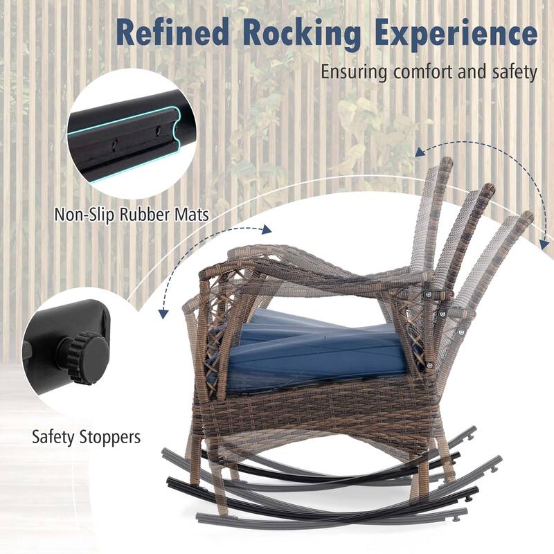 Gymax Set of 4 Wicker Rocking Set w/ Loveseat & Coffee Table