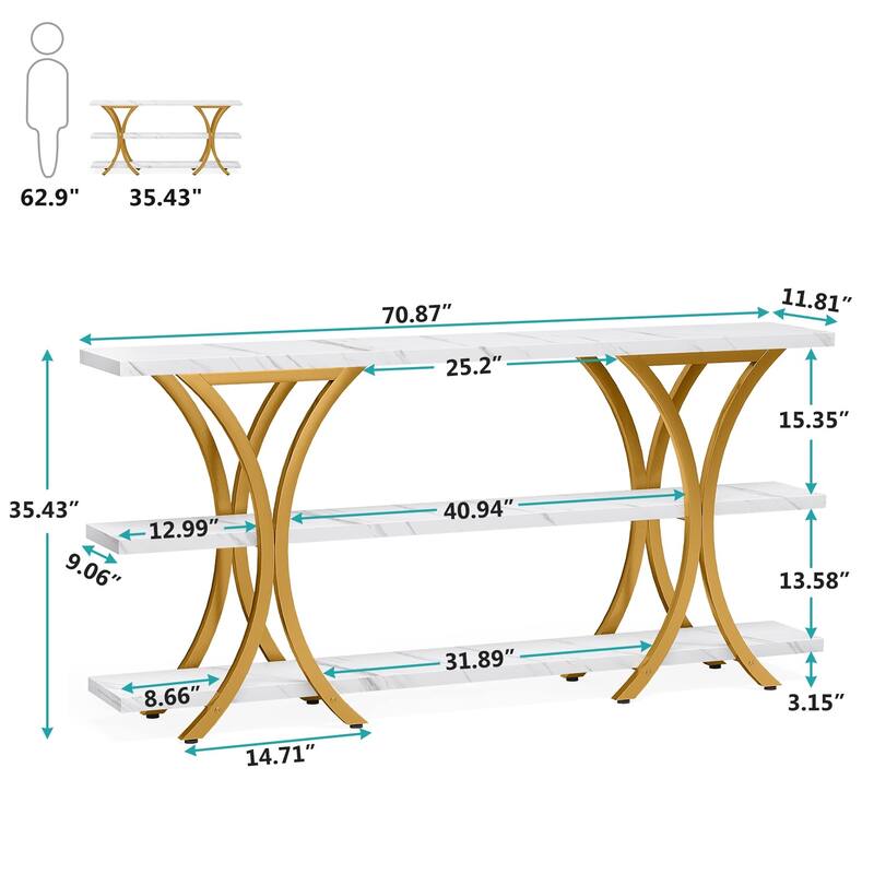 Console Table with Storage Shelf, 70.8 Inch Long Sofa Table Entry Table for Living Room Hallway