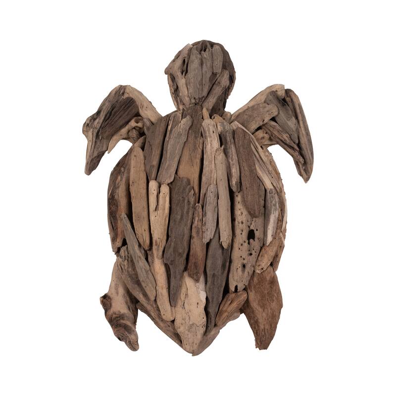 Sagebrook Home Driftwood Turtle Deco, Natural Finish, Coastal-Inspired Figurine for Home Decor and Beach Themes for Any