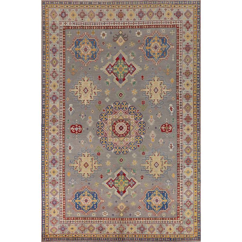 Gray Kazak Area Rug Handmade Wool Carpet - 8'1" x 12'4"