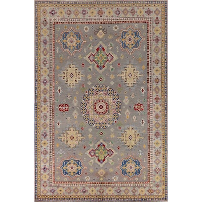 Gray Kazak Area Rug Handmade Wool Carpet - 8'1" x 12'4"