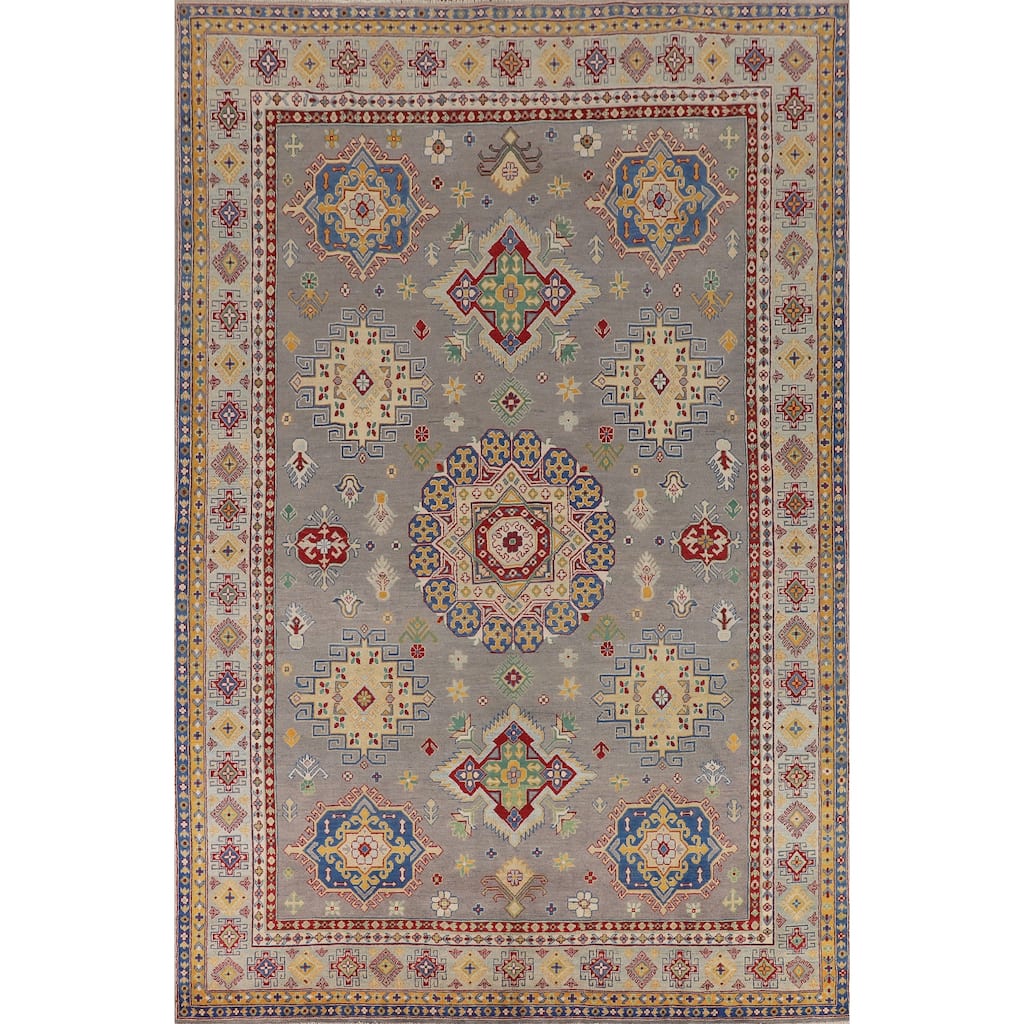 Gray Kazak Area Rug Handmade Wool Carpet - 8'1" x 12'4"