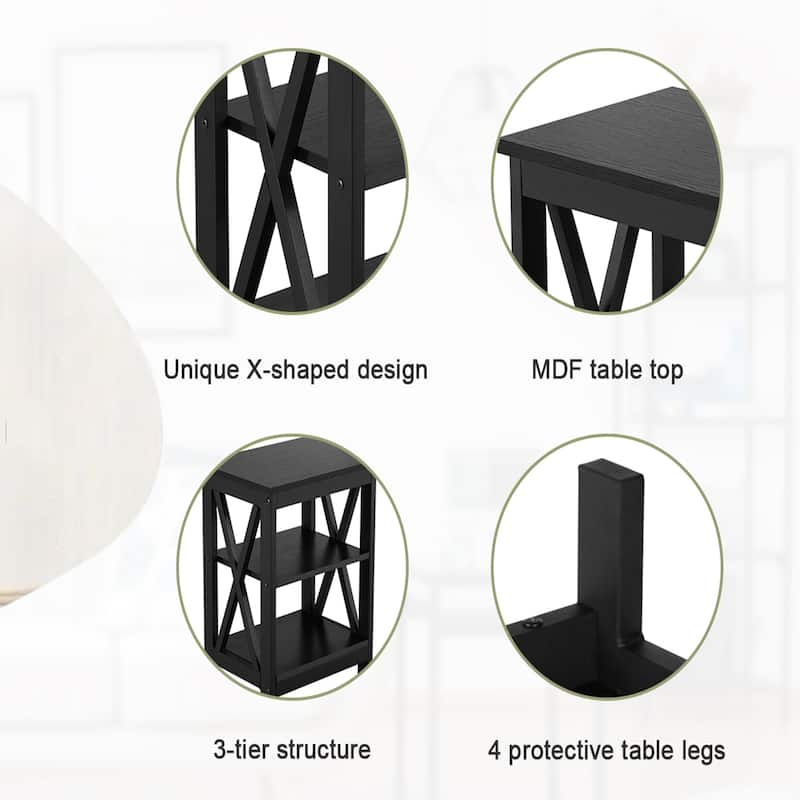 3-tier X-Shape End Table Open Storage Rack Can Be Used as End Table Nightstand for Living Room Bedroom Entrance
