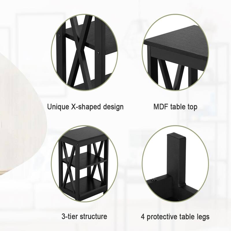 Modern Nightstand Set with 3-Tier Storage Shelves X-Shaped Nightstands Set of 2 Available in Multiple Colors for Bedrooms