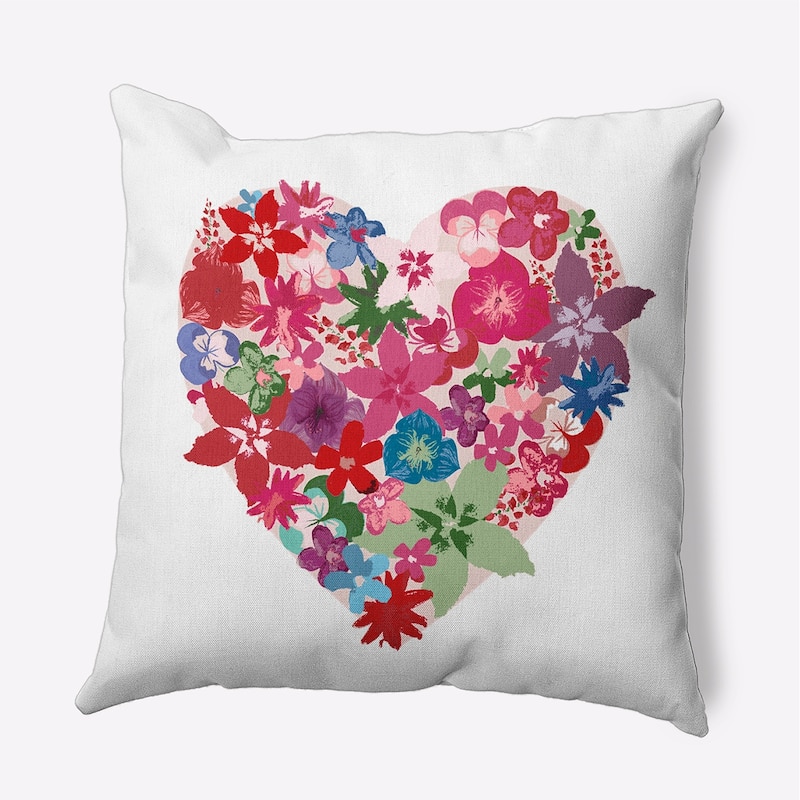 Flowery Heart Decorative Throw Pillow - Pink - 20" x 20"