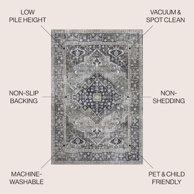 JONATHAN Y Kemer Ogee Medallion Machine Washable Area Rug