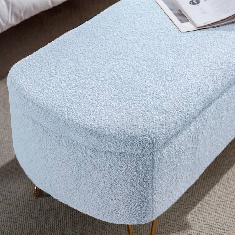 Blue Gold-Leg Storage Ottoman Bench for Living Room & Bedroom