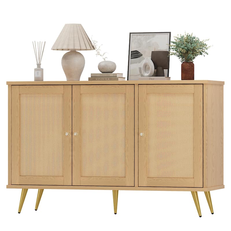 Rattan Storage Cabinet With 3 Door, Farmhouse Style Buffet Sideboard - N/A