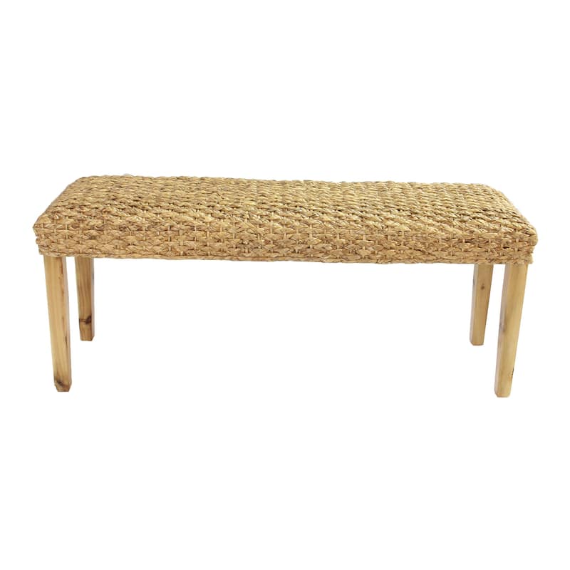 M4H Chester Solid Wood Natural Water Hyacinth Indoor Bench - Brown
