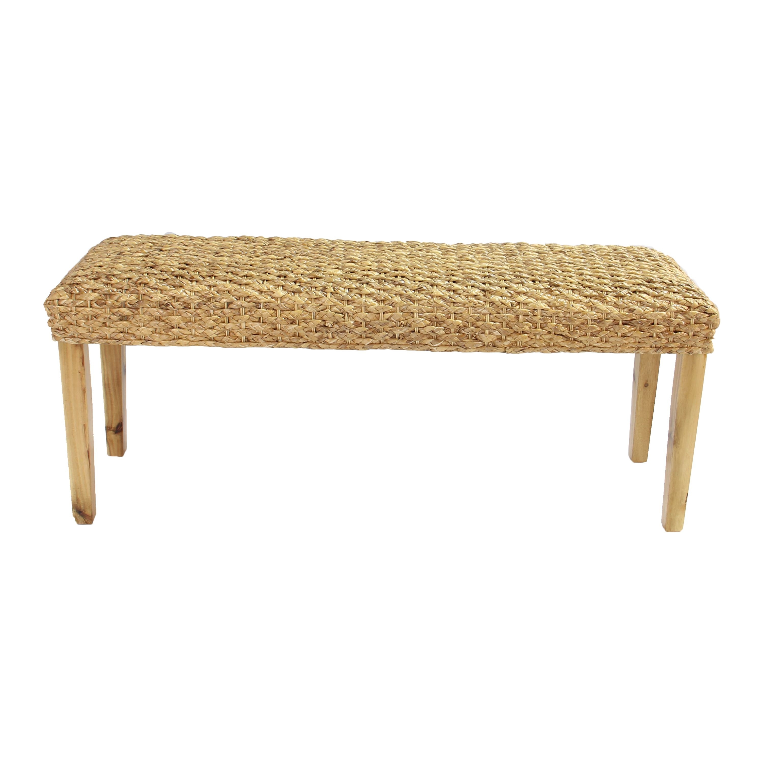 M4H Chester Solid Wood Natural Water Hyacinth Indoor Bench