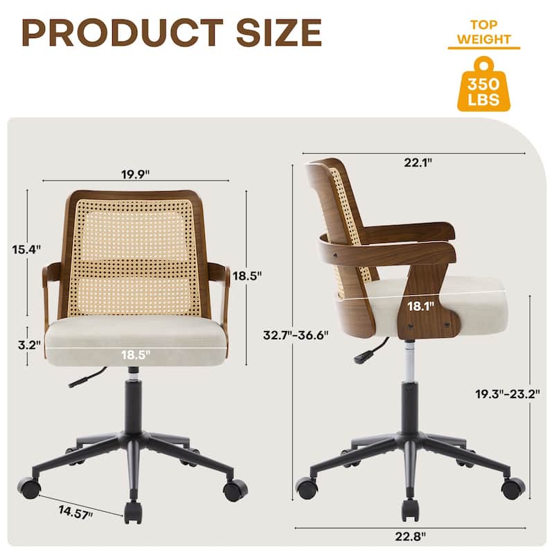 Swivel Home Office Chair Adjustable Height Desk Chair with Wheels and Armrests - 32.7"-36.6"H x 19.9"W x 22.8"D