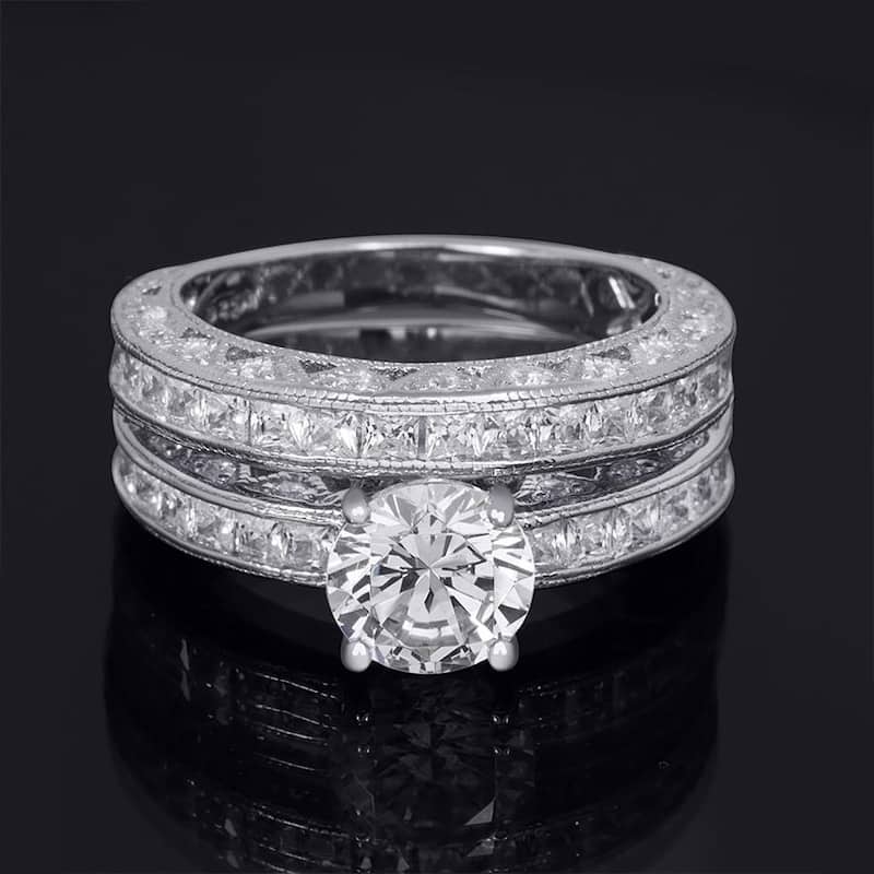 Classic 2.0 CT Carat Wedding Band Anniversary Ring Set Sterling Silver