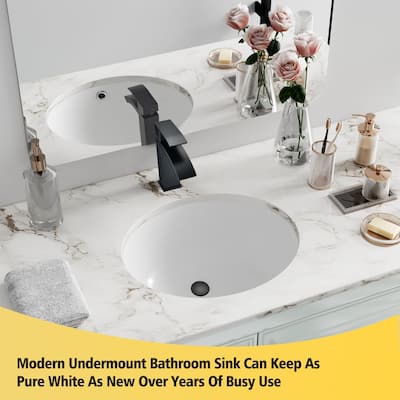 PROOX Bathroom Oval Ceramic Basin Sink Undermounted Porcelain Sink For Vanity Countertop - 20"